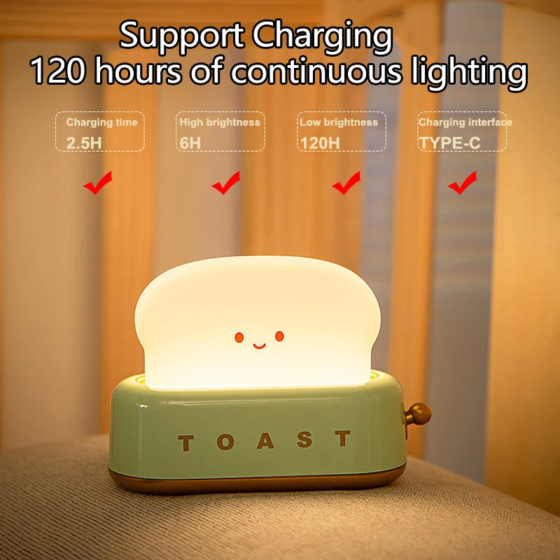 Bread Toast Table Light Toaster Nightlight Creative USB Rechargeable Led Lamp Decor Holiday Baby Bedroom For Birthday Gift