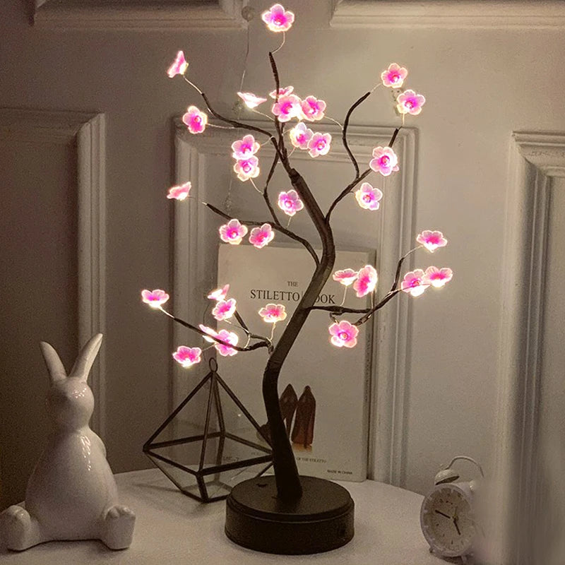 LED Rose Leaf Table Lamp USB Christmas Tree Fairy Light Night Lights Home DIY Party Wedding Bedroom Decoration Mother's Day Gift