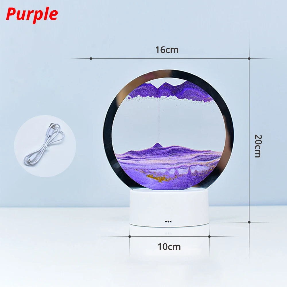 LED Quicksand Painting Table Lamp 3D Moving Art Picture Round Glass Hourglass Night Light Bedside Home Decoration Accessories