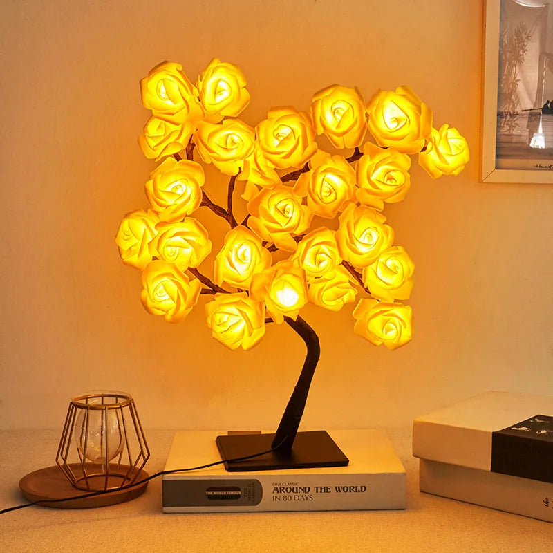 LED Rose Leaf Table Lamp USB Christmas Tree Fairy Light Night Lights Home DIY Party Wedding Bedroom Decoration Mother's Day Gift