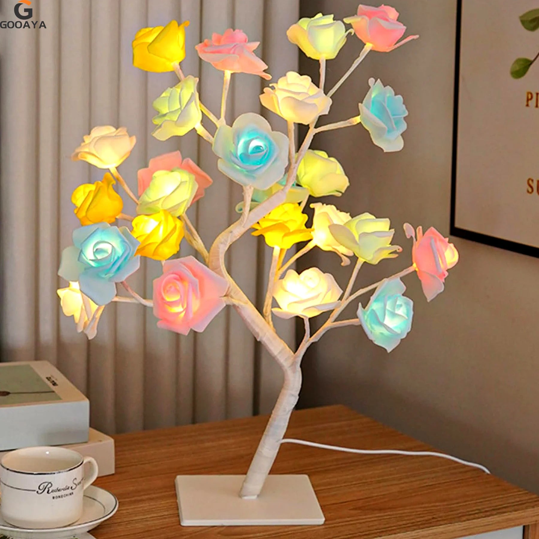 LED Rose Leaf Table Lamp USB Christmas Tree Fairy Light Night Lights Home DIY Party Wedding Bedroom Decoration Mother's Day Gift