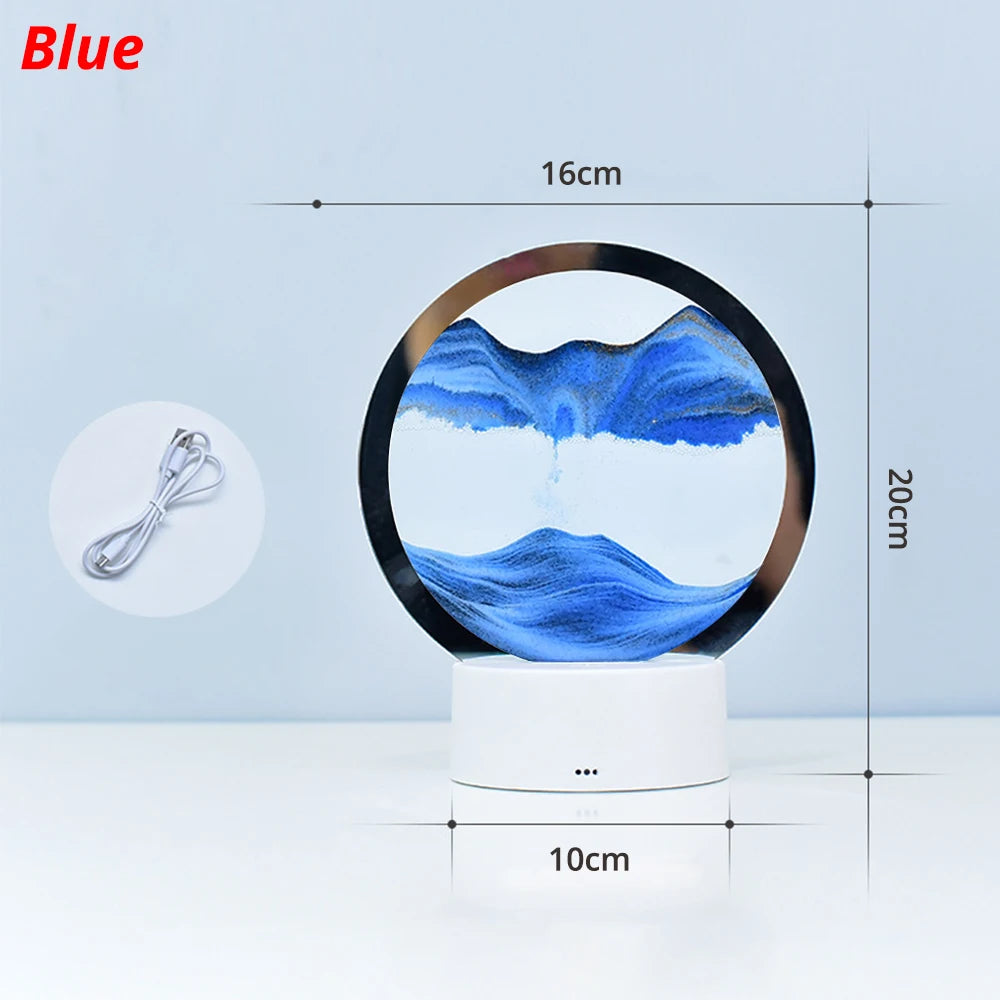 LED Quicksand Painting Table Lamp 3D Moving Art Picture Round Glass Hourglass Night Light Bedside Home Decoration Accessories