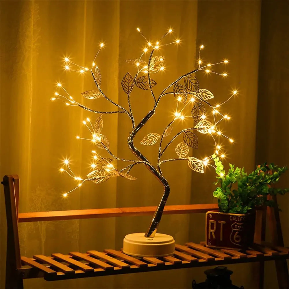 LED Rose Leaf Table Lamp USB Christmas Tree Fairy Light Night Lights Home DIY Party Wedding Bedroom Decoration Mother's Day Gift