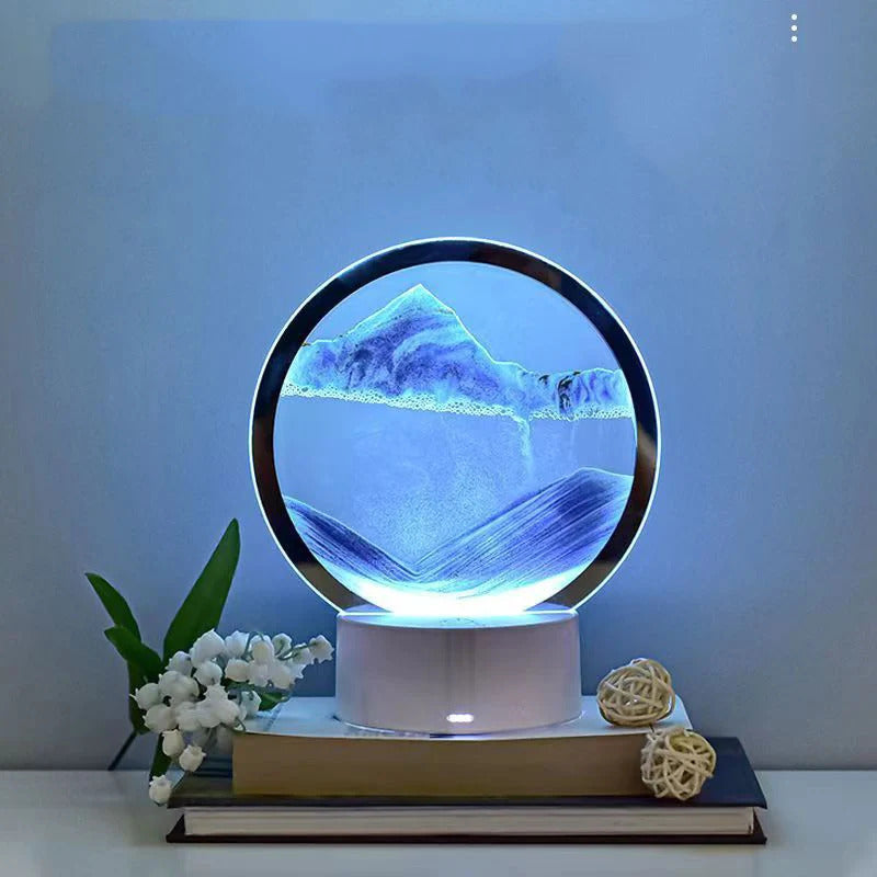 LED Quicksand Painting Table Lamp 3D Moving Art Picture Round Glass Hourglass Night Light Bedside Home Decoration Accessories